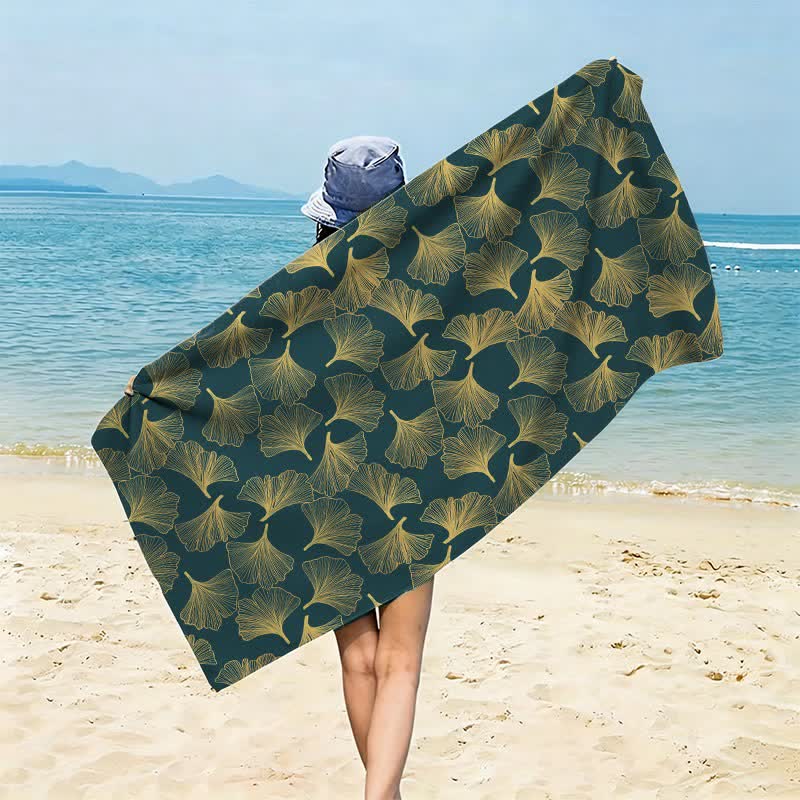 Ownkoti Artistic Line Art Ginkgo Beach Towel - Green - 59" x 27" - image 12