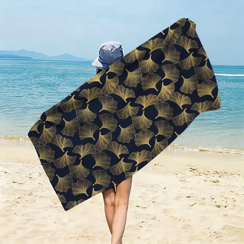 Ownkoti Artistic Line Art Ginkgo Beach Towel - Black - 59" x 27" - image 8