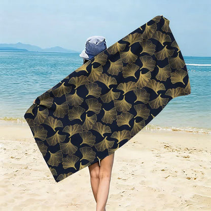 Ownkoti Artistic Line Art Ginkgo Beach Towel - Black - 59" x 27" - image 8