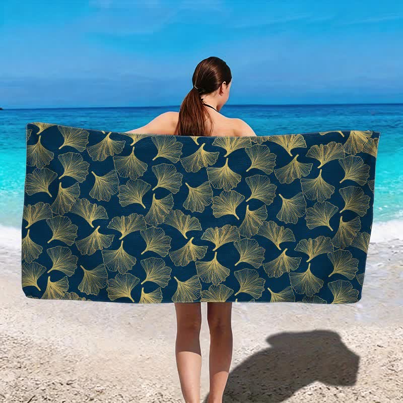 Ownkoti Artistic Line Art Ginkgo Beach Towel - image 2