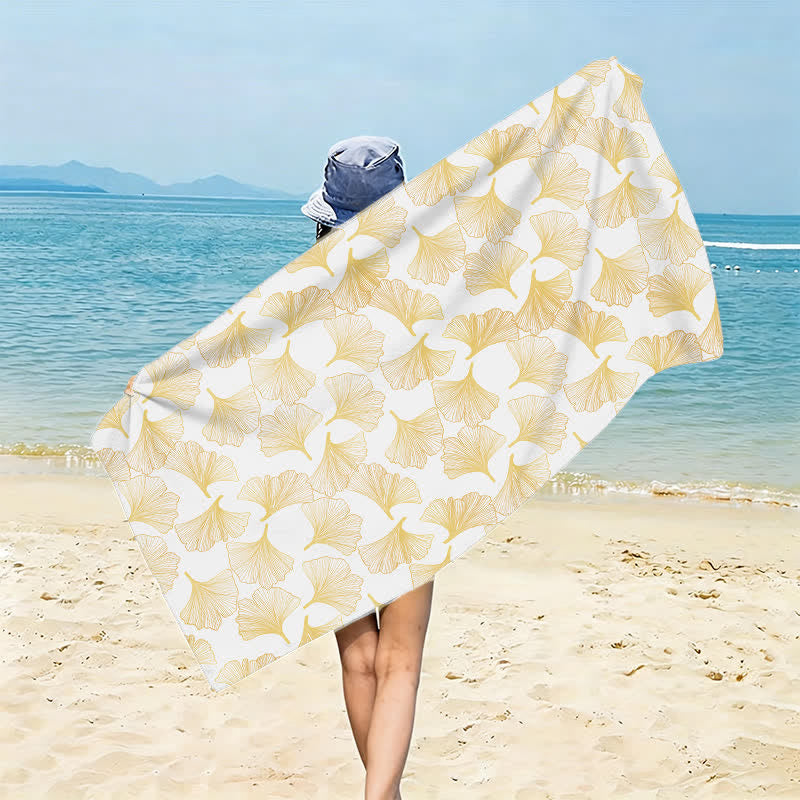 Ownkoti Artistic Line Art Ginkgo Beach Towel - White - 59" x 27" - image 4