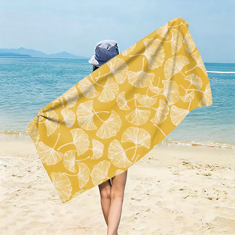 Ownkoti Rustic Ginkgo Biloba Beach Towel - Yellow - 59" x 27" - image 4