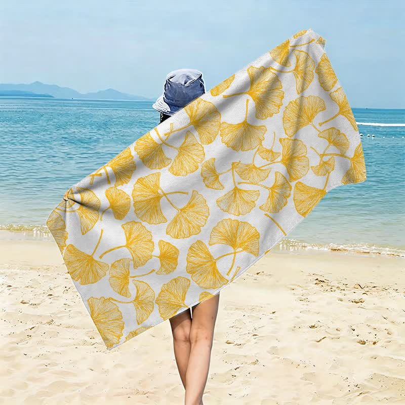 Ownkoti Rustic Ginkgo Biloba Beach Towel - White - 59" x 27" - image 0