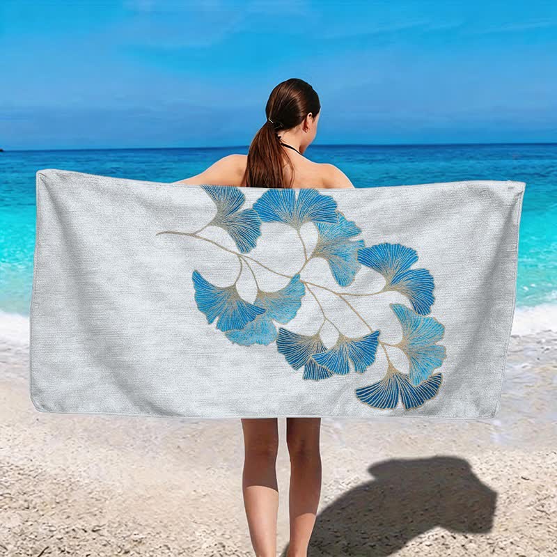 Ownkoti Elegant Blue Ginkgo Leaf Beach Towel - image 2