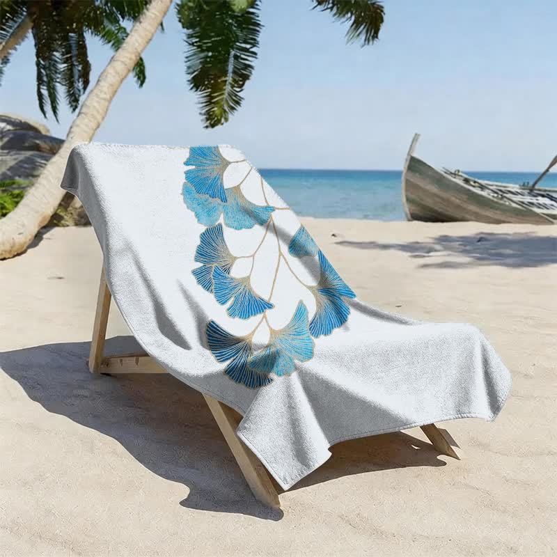 Ownkoti Elegant Blue Ginkgo Leaf Beach Towel - image 1