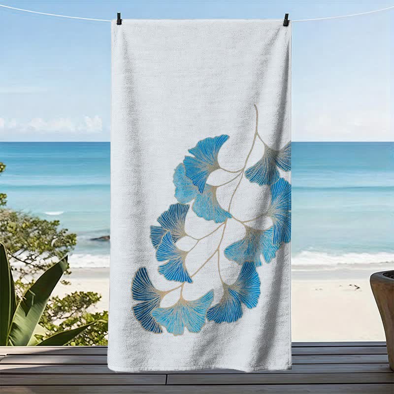 Ownkoti Elegant Blue Ginkgo Leaf Beach Towel - image 3