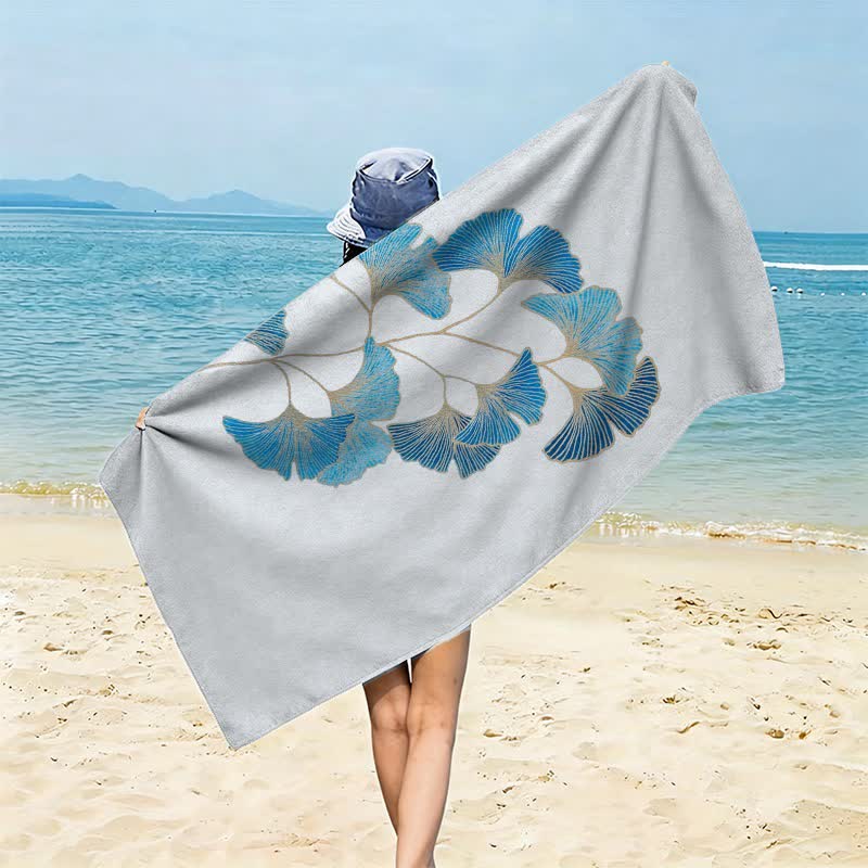 Ownkoti Elegant Blue Ginkgo Leaf Beach Towel - Gray Blue - 59" x 27" - image 0