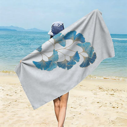 Ownkoti Elegant Blue Ginkgo Leaf Beach Towel - Gray Blue - 59" x 27" - image 0