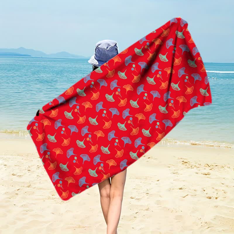 Ownkoti Botanical Ginkgo Leaf Beach Towel - Red - 59" x 27" - image 8