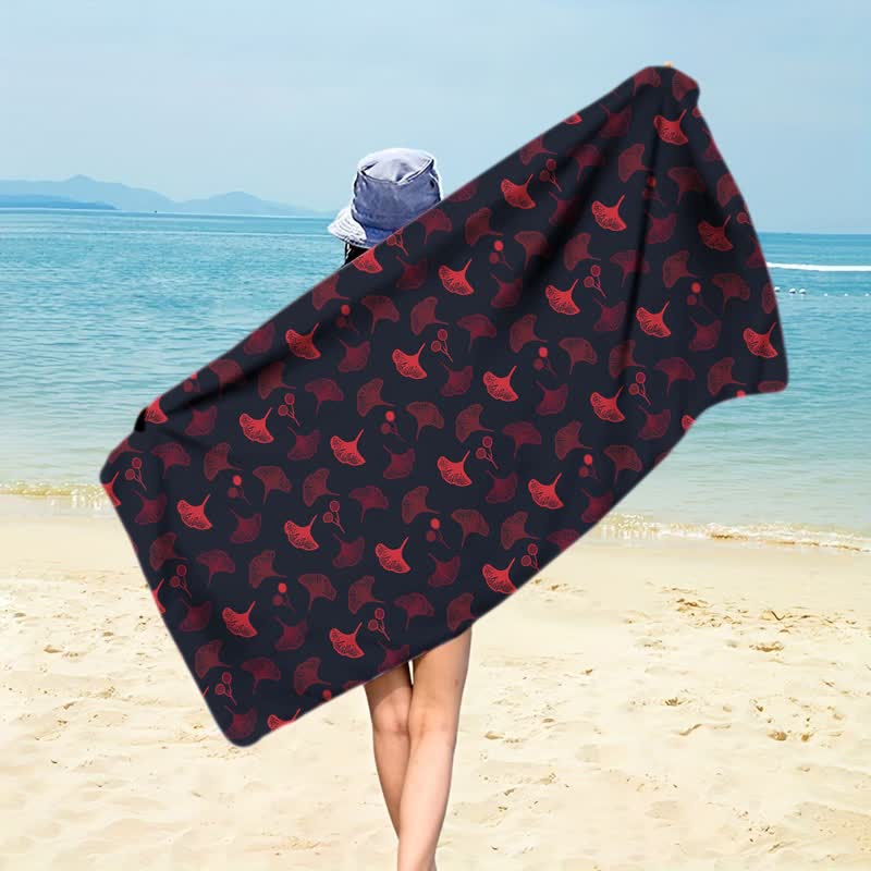 Ownkoti Botanical Ginkgo Leaf Beach Towel - Black - 59" x 27" - image 4