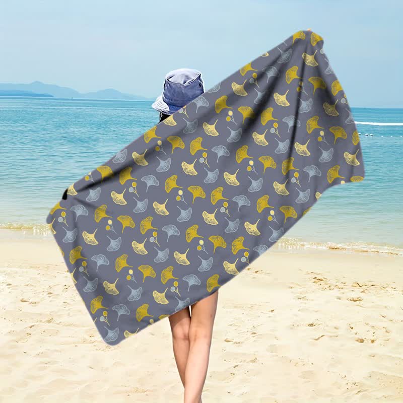 Ownkoti Botanical Ginkgo Leaf Beach Towel - Gray - 59" x 27" - image 12