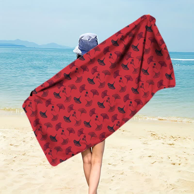Ownkoti Botanical Ginkgo Leaf Beach Towel - Dark Red - 59" x 27" - image 0