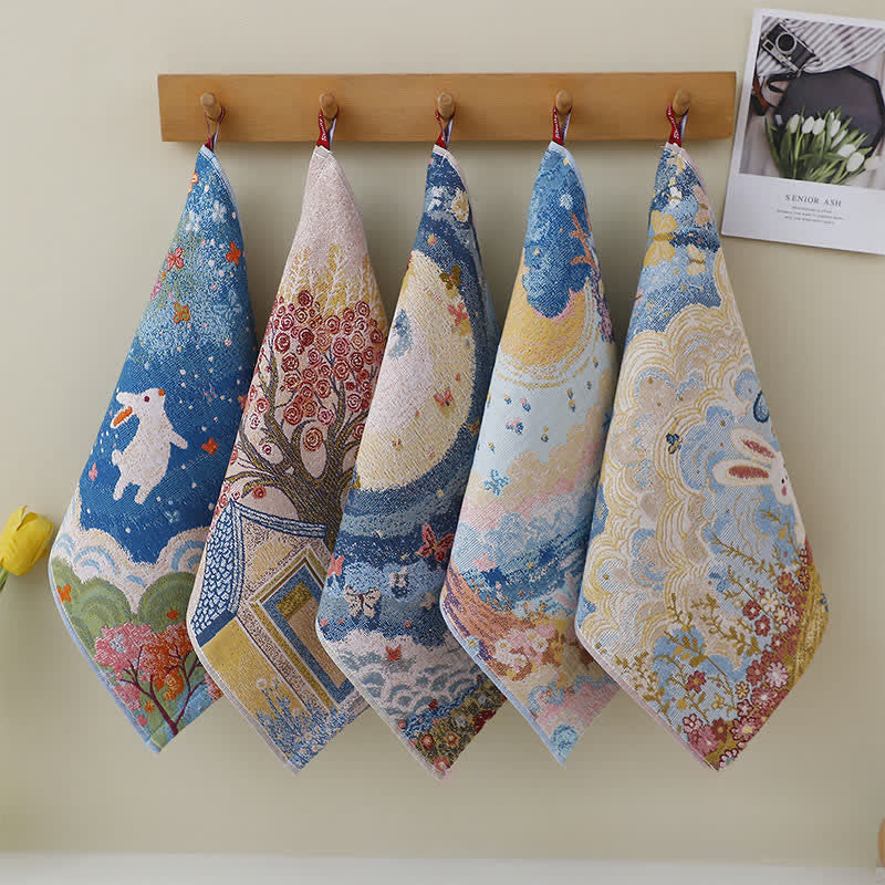 Ownkoti Cute Bunny Cotton Gauze Kitchen Towel - Multicolor - 5PCS - 13.39 " x 15.75" - image 3