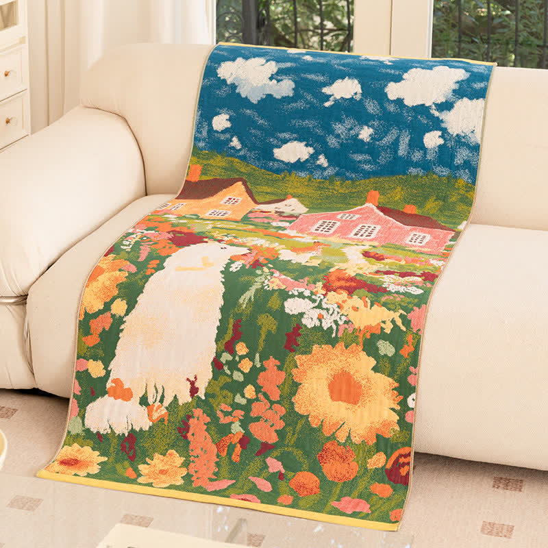 Ownkoti Charming Spring Village Cotton Blanket - 29" W× 62"L - image 1
