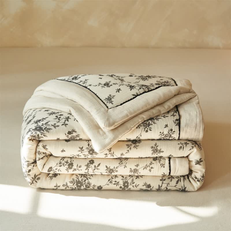 Ownkoti Rustic Botanical Leaf Cotton Linen Quilt - image 2
