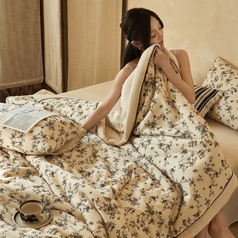 Ownkoti Rustic Botanical Leaf Cotton Linen Quilt - image 4