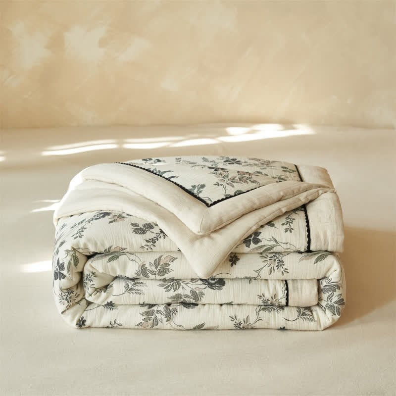 Ownkoti Country Floral & Leaf Cotton Linen Quilt - image 1