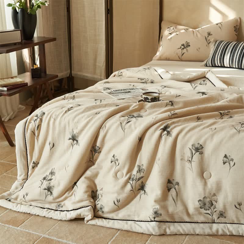 Ownkoti Elegant Floral Cotton Linen Quilt - image 5