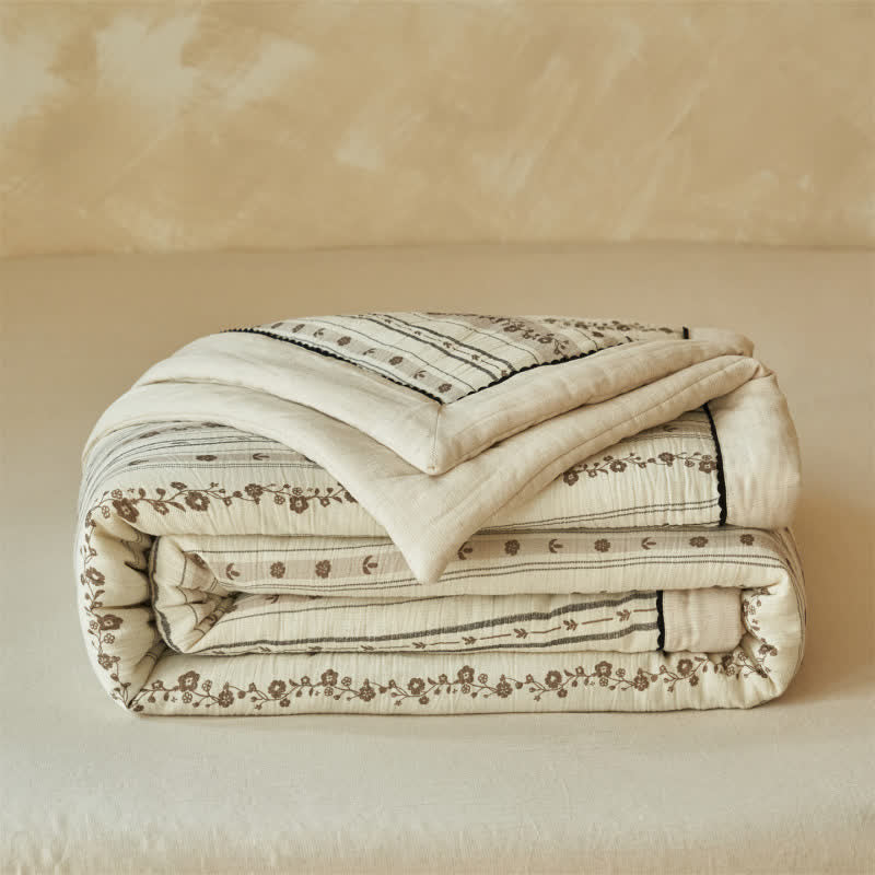 Ownkoti Striped Floral Cotton Linen Quilt - image 1