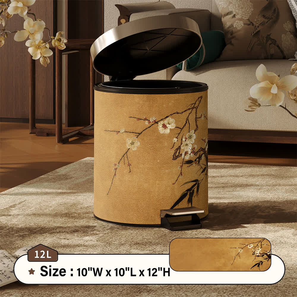 Ownkoti Oriental Plum Blossom Leather Trash Can  - Foot-Pedal - 10"W x 10"L x 12"H - image 7