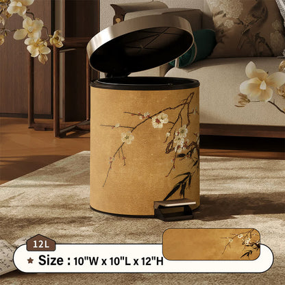 Ownkoti Oriental Plum Blossom Leather Trash Can  - Foot-Pedal - 10"W x 10"L x 12"H - image 7