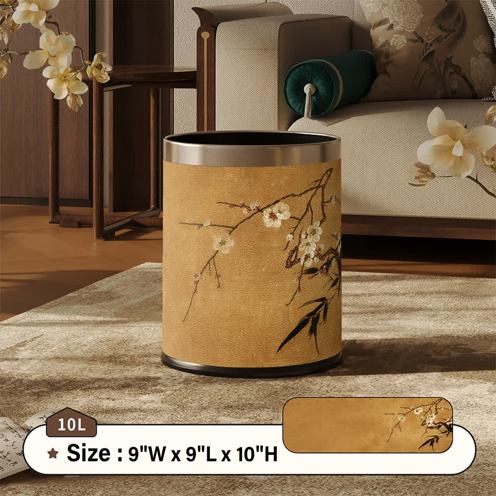 Ownkoti Oriental Plum Blossom Leather Trash Can  - Standard - 9"W x 9"L x 10"H - image 3
