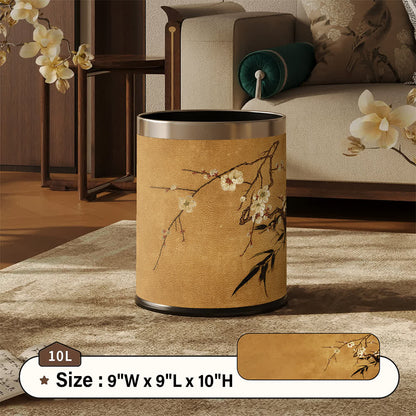Ownkoti Oriental Plum Blossom Leather Trash Can  - Standard - 9"W x 9"L x 10"H - image 3