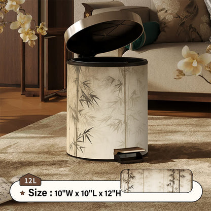 Ownkoti Oriental Bamboo Shadow Decorative Trash Can - Beige - Foot-Pedal - 10"W x 10"L x 12"H - image 15