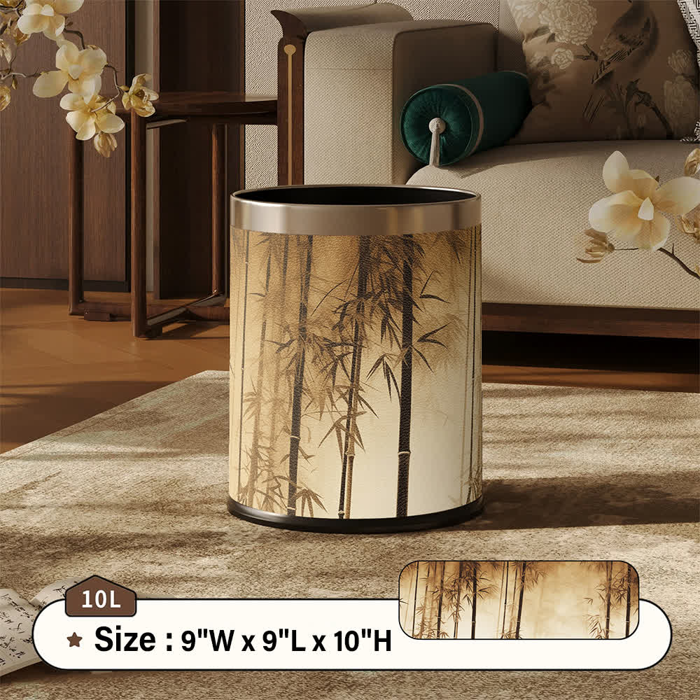 Ownkoti Oriental Bamboo Shadow Decorative Trash Can - Khaki - Standard - 9"W x 9"L x 10"H - image 5