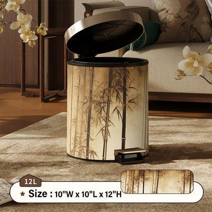 Ownkoti Oriental Bamboo Shadow Decorative Trash Can - Khaki - Foot-Pedal - 10"W x 10"L x 12"H - image 7