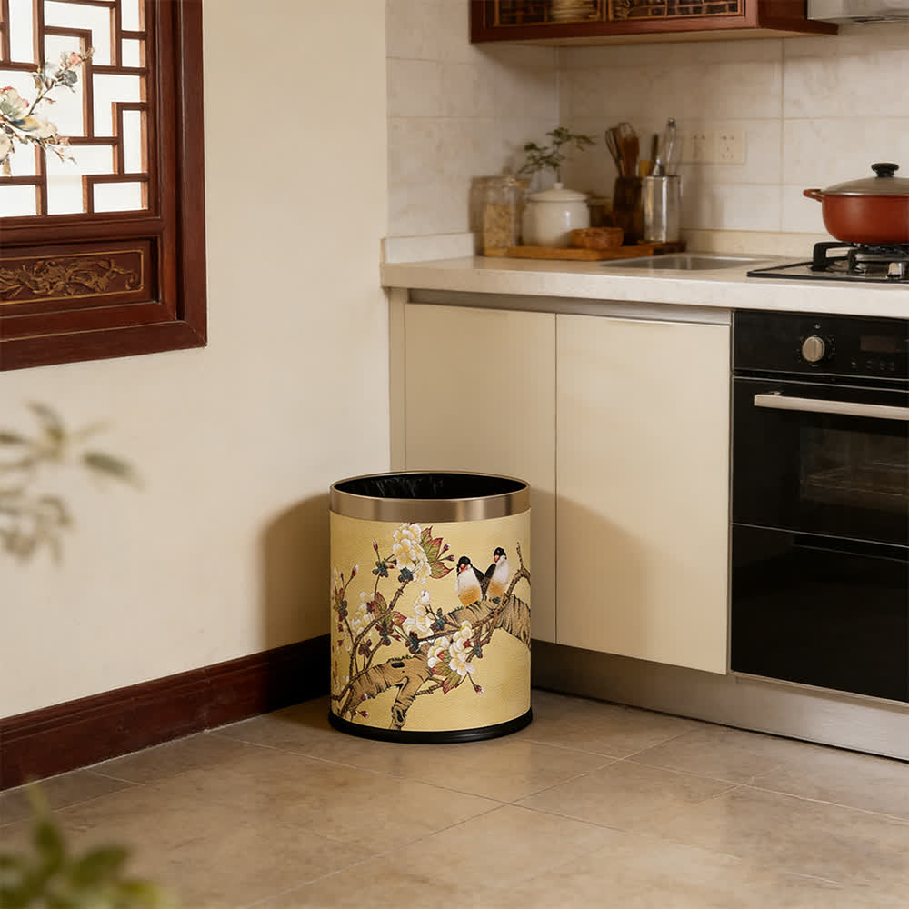 Ownkoti Vintage Chinoiserie Floral & Bird Trash Can - image 2