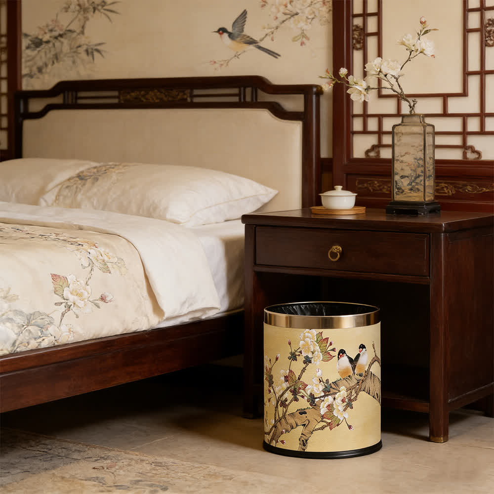 Ownkoti Vintage Chinoiserie Floral & Bird Trash Can - image 1