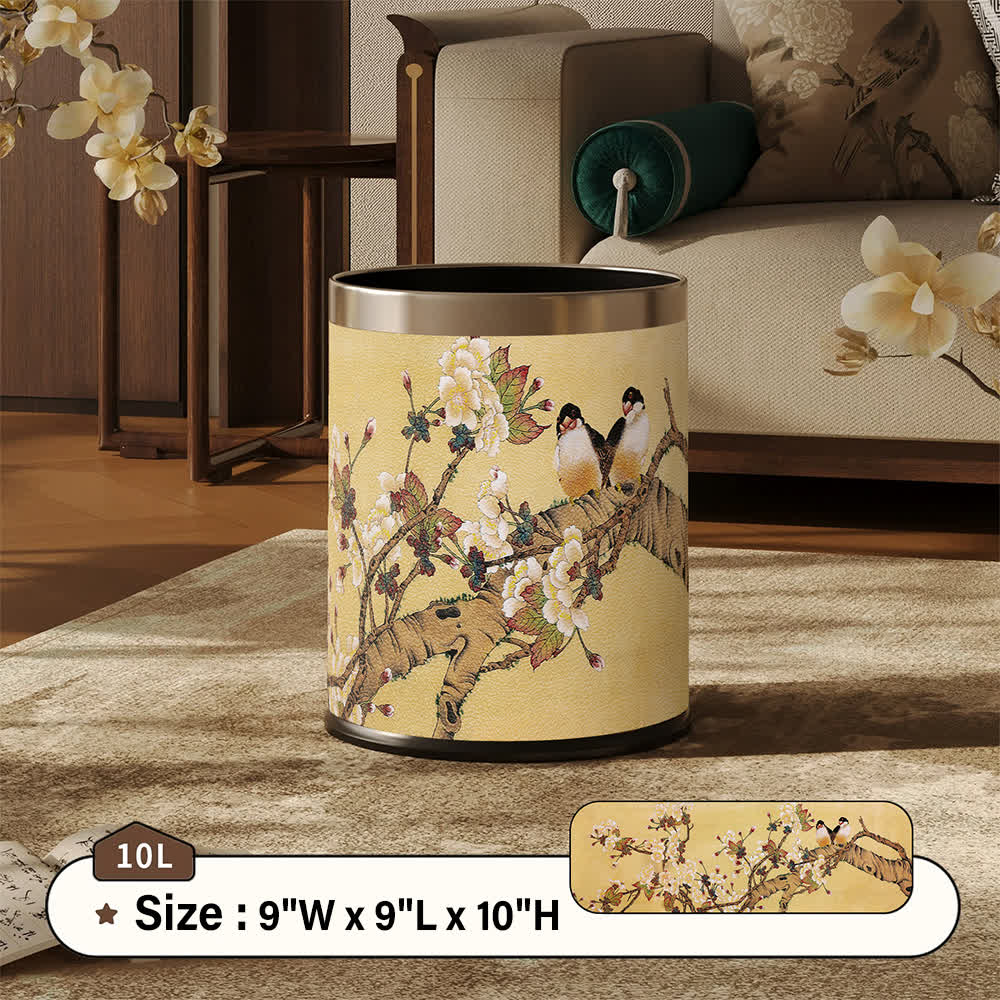 Ownkoti Vintage Chinoiserie Floral & Bird Trash Can - Standard - 9"W x 9"L x 10"H - image 3