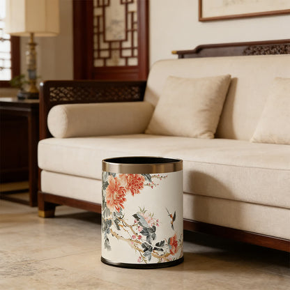 Ownkoti Chinoiserie Peony & Songbird Leather Trash Can - image 2