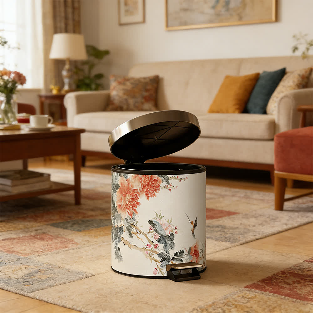 Ownkoti Chinoiserie Peony & Songbird Leather Trash Can - image 6