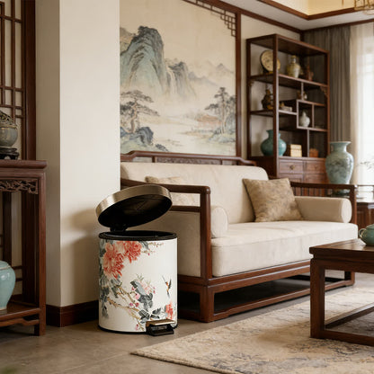 Ownkoti Chinoiserie Peony & Songbird Leather Trash Can - image 7