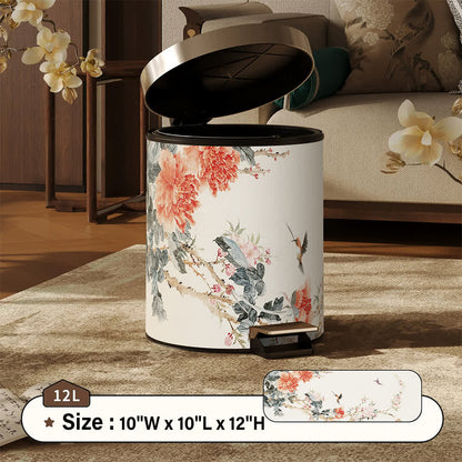 Ownkoti Chinoiserie Peony & Songbird Leather Trash Can - Foot-Pedal - 10"W x 10"L x 12"H - image 5