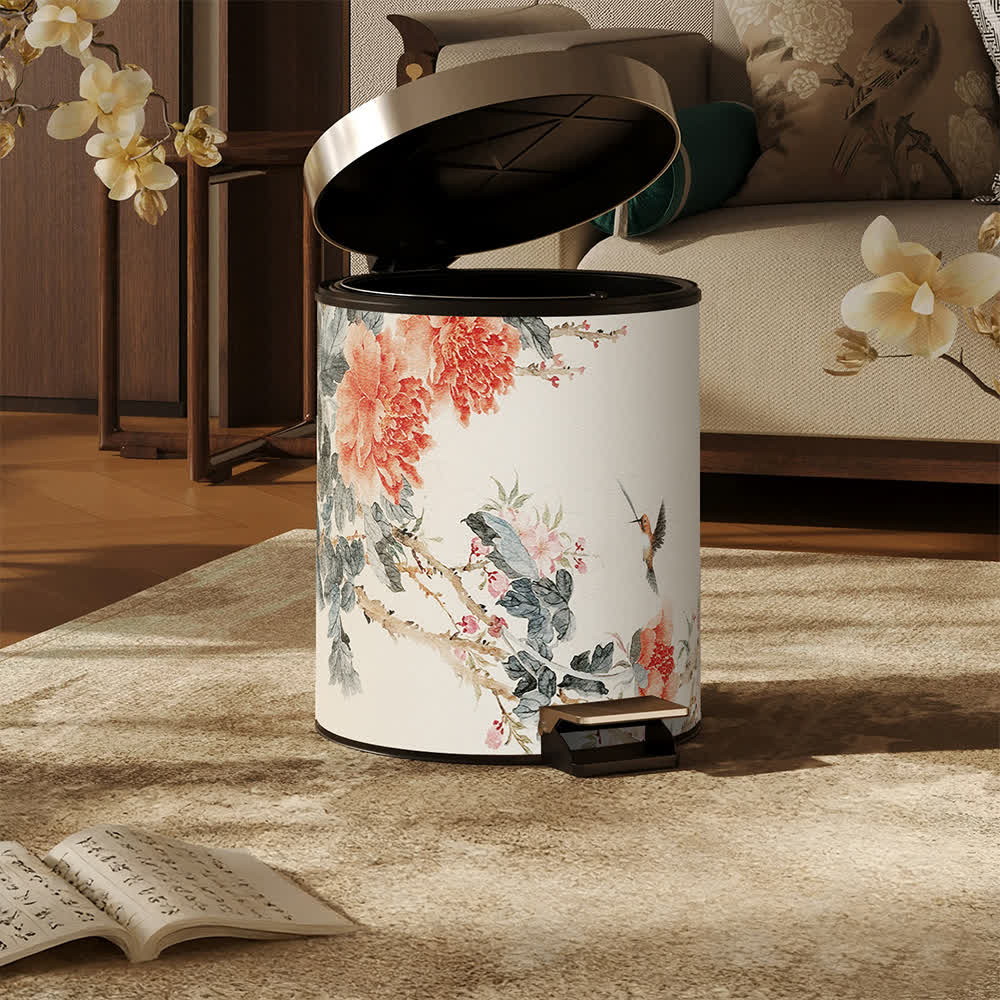 Ownkoti Chinoiserie Peony & Songbird Leather Trash Can - image 4