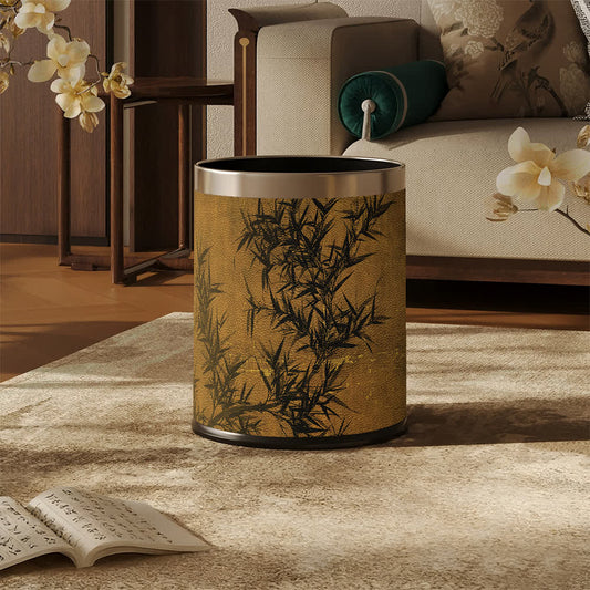 Ownkoti Oriental Zen Bamboo Print Leather Trash Can  - image 0