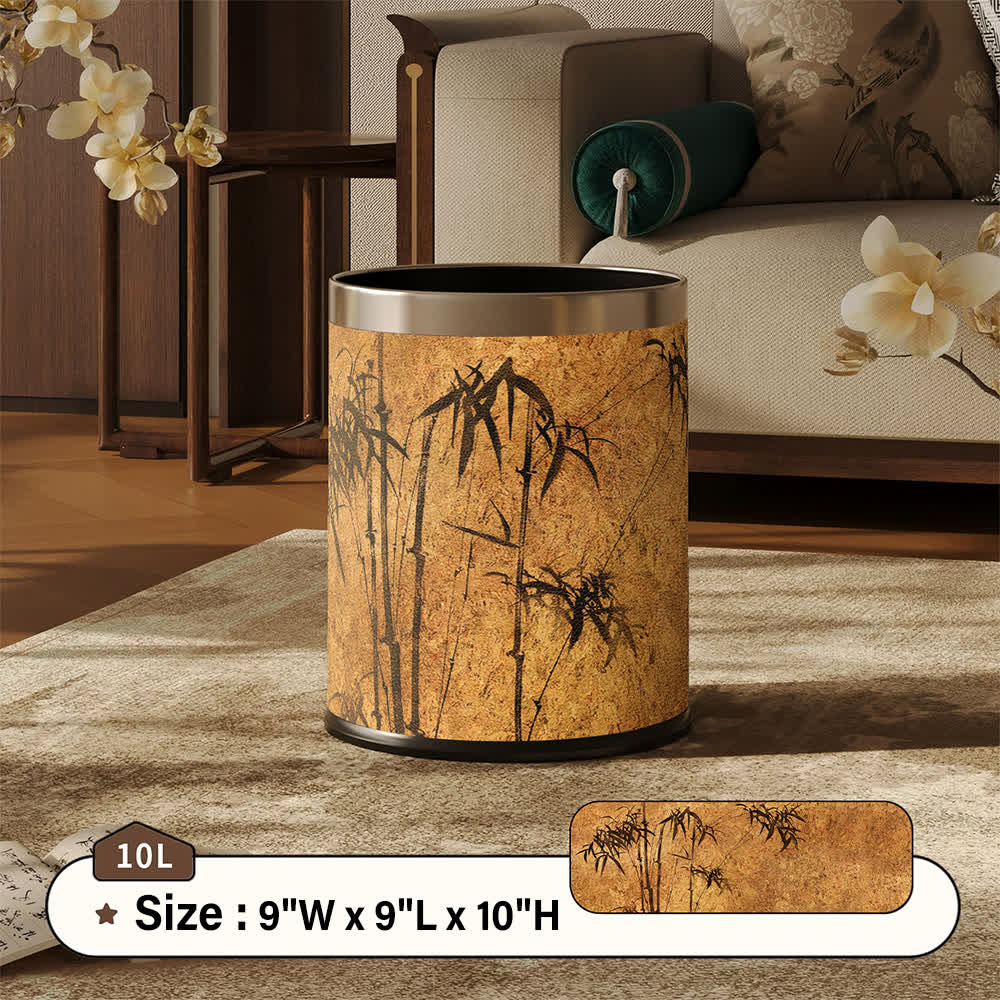 Ownkoti Oriental Zen Bamboo Print Leather Trash Can  - Khaki - Standard - 9"W x 9"L x 10"H - image 11