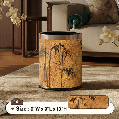 Ownkoti Oriental Zen Bamboo Print Leather Trash Can  - Khaki - Standard - 9"W x 9"L x 10"H - image 11