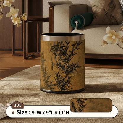 Ownkoti Oriental Zen Bamboo Print Leather Trash Can  - Brown - Standard - 9"W x 9"L x 10"H - image 3