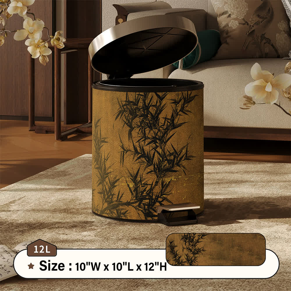 Ownkoti Oriental Zen Bamboo Print Leather Trash Can  - Brown - Foot-Pedal - 10"W x 10"L x 12"H - image 7