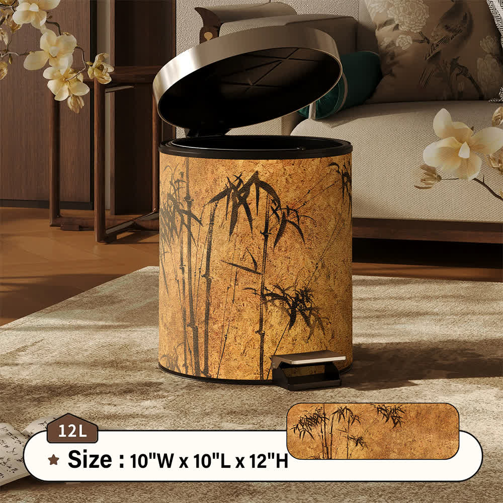 Ownkoti Oriental Zen Bamboo Print Leather Trash Can  - Khaki - Foot-Pedal - 10"W x 10"L x 12"H - image 14