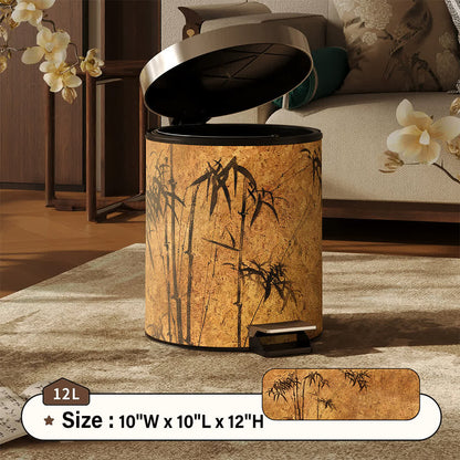Ownkoti Oriental Zen Bamboo Print Leather Trash Can  - Khaki - Foot-Pedal - 10"W x 10"L x 12"H - image 14