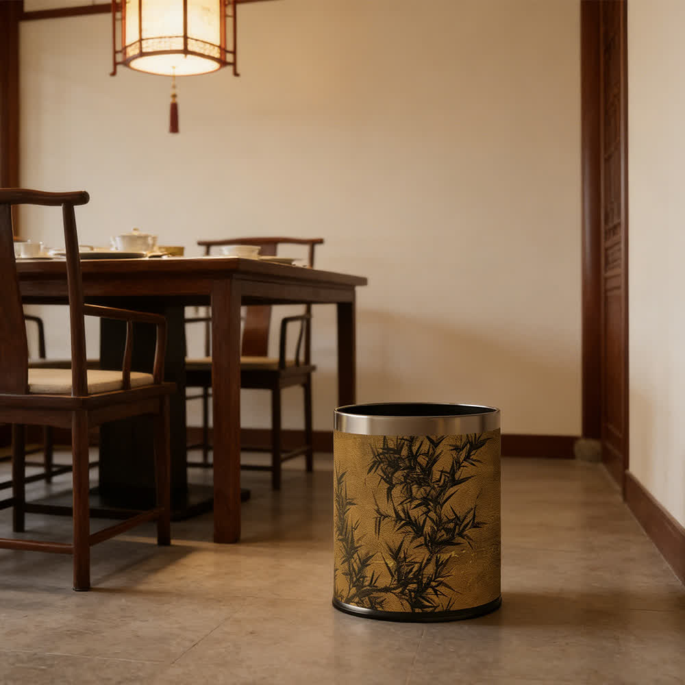 Ownkoti Oriental Zen Bamboo Print Leather Trash Can  - image 2