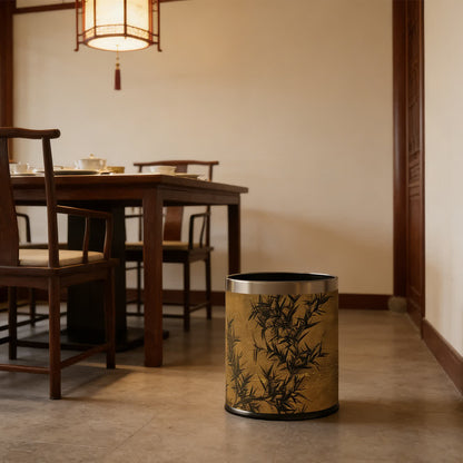 Ownkoti Oriental Zen Bamboo Print Leather Trash Can  - image 2