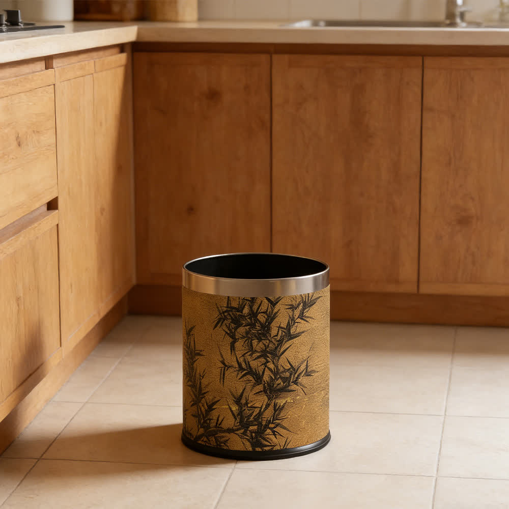 Ownkoti Oriental Zen Bamboo Print Leather Trash Can  - image 1