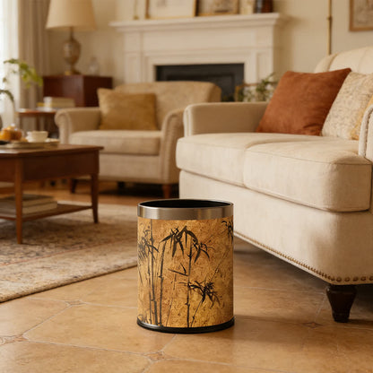 Ownkoti Oriental Zen Bamboo Print Leather Trash Can  - image 9