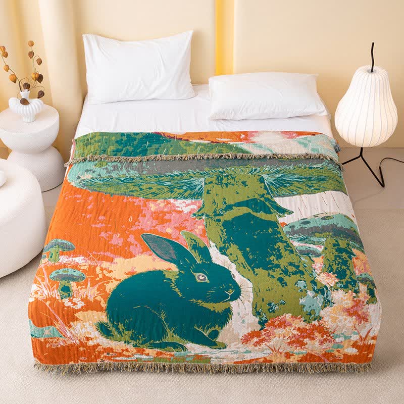 Ownkoti Mushroom & Bunny Cotton Gauze Quilt Blanket - image 1